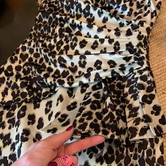 Alphorria Leopard Print Black/Tan Strapless‎ Mini Side Pleated Dress Size P/4 - Picture 10 of 12